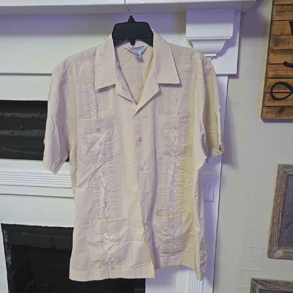 Men's Vintage Bowling Cream Short Sleeve Button-Up Shirt